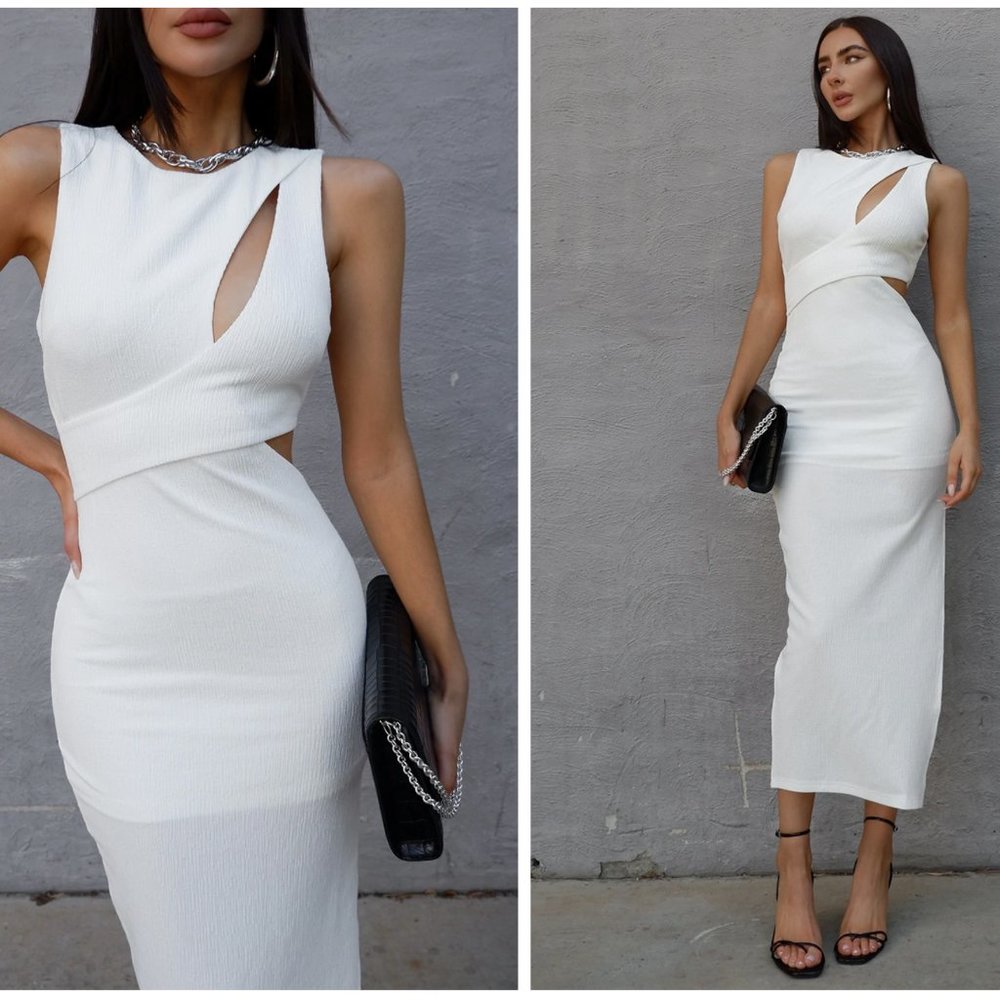 White Cutout Midi Dress